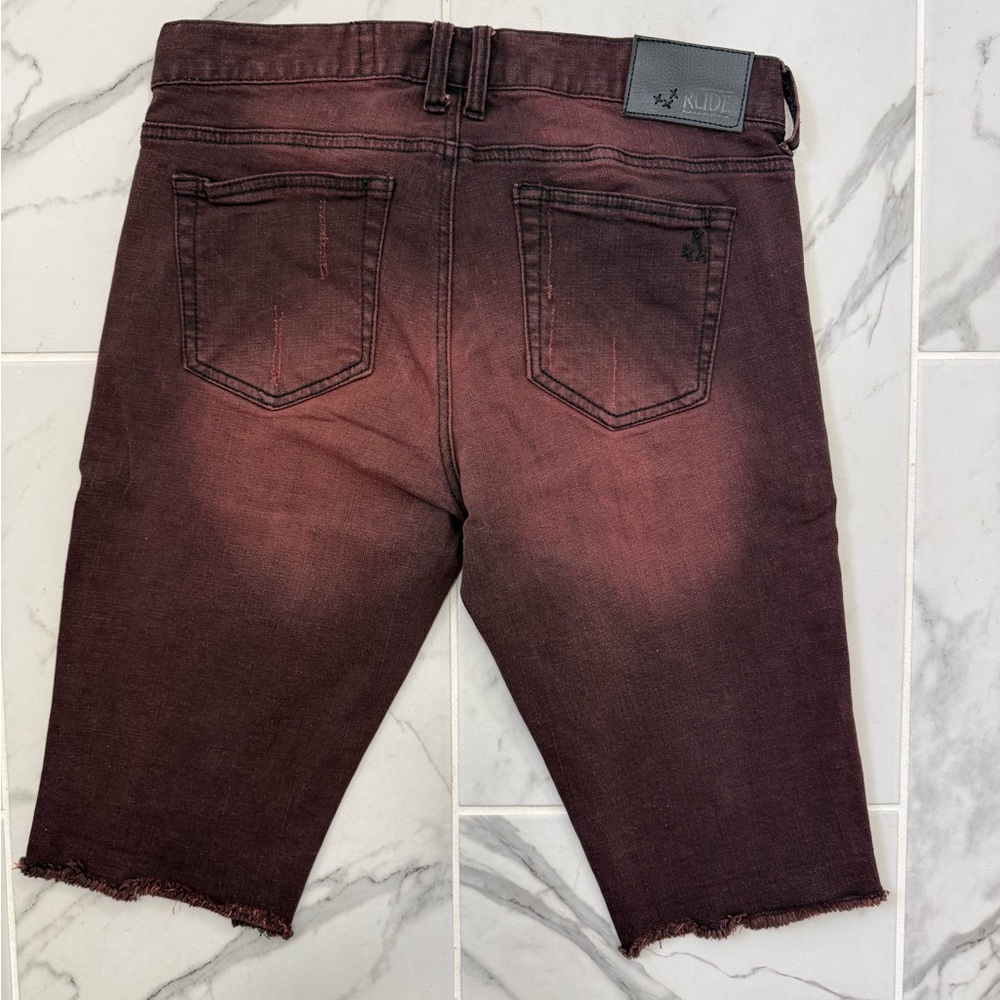 Rude Hot Topic Denim Dark Red Shorts Punk Goth Grunge Mens Skinny Size 32 - Picture 2 of 9